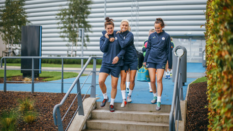 TEAMMATES: Steph, Jen and Caroline in good spirits! 