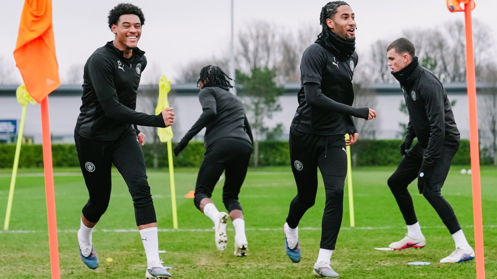 LIMBERING UP : Floyd Samba and Kaden Braithwaite on the move.