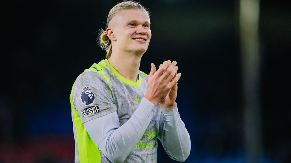 HAPPY HAALAND: Erling Haaland had a big smile post-match after scoring a brace