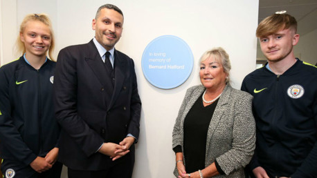 LASTING LEGACY: Esme Morgan, Club chairman Khaldoon Al Mubarak, Bernard's wife Karen Halford and Tommy Doyle at the official opening of the Bernard Halford Auditorium 