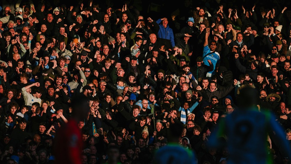 CITY FAITHFUL: Erling Haaland's opener sends the travelling fans into celebration
