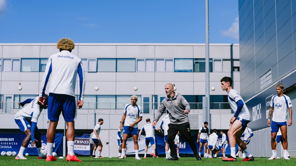 IN THE THICK OF IT : Enzo Maresca right in the middle of things as he prepares his squad for action.