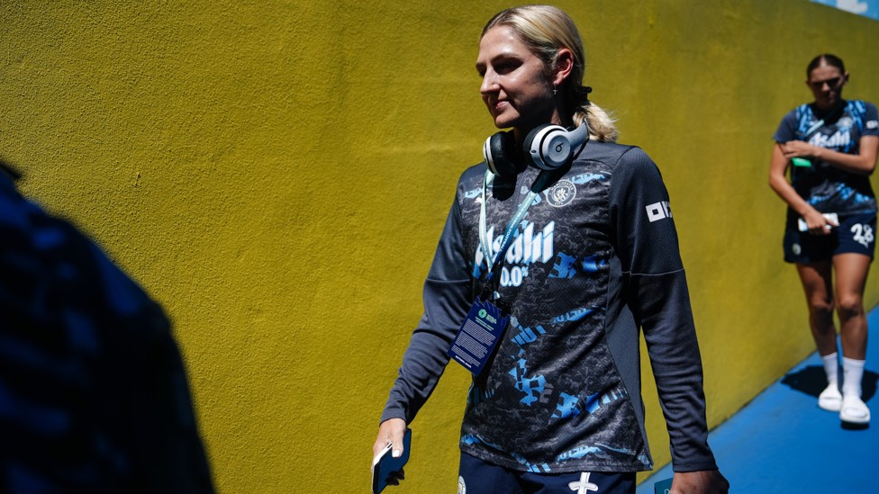 ARRIVALS  : Laura Coombs checks in with her City teammates. 
