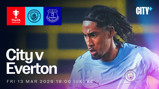 Poster for FA Youth Cup match between Manchester City and Everton on Friday 13 March 2026 at 19:00 UK time with logos of Manchester City and Everton.
