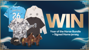 Promotional banner for a competition to win a Manchester City Year of the Horse bundle and a signed Man City jersey.