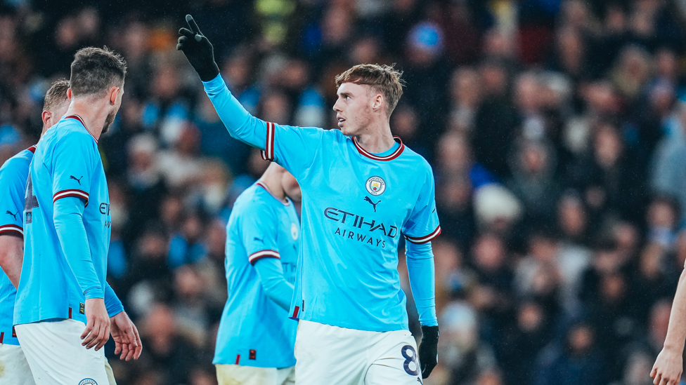 ONE OF OUR OWN : Palmer celebrates making it 5-0.