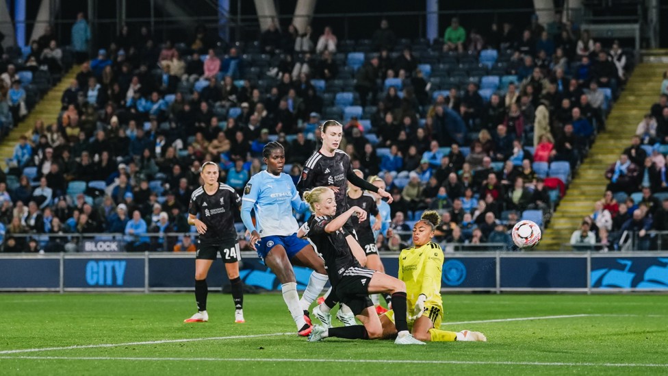 Breakthrough : Grace Fisk deflects into the Liverpool net to hand City a late lead