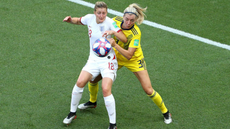PASSION PLAY: Ellen White in the thick of the action against Sweden