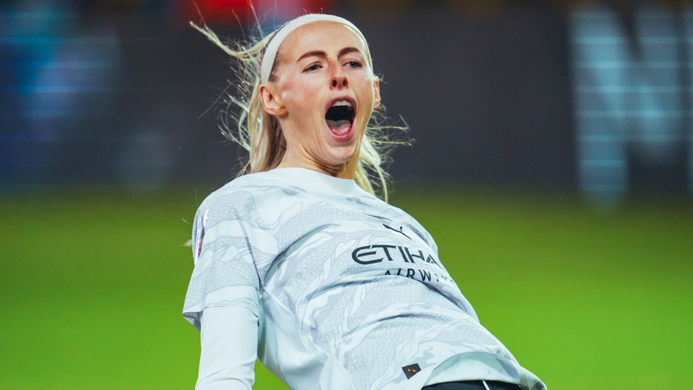 CELEBRATION : Kelly show her passion in front of the City supporters.