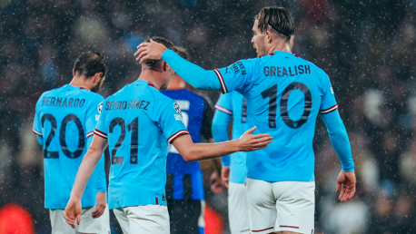GOALMEZ: Sergio celebrates as his powerful strike is turned in for an own goal - 3-0!
