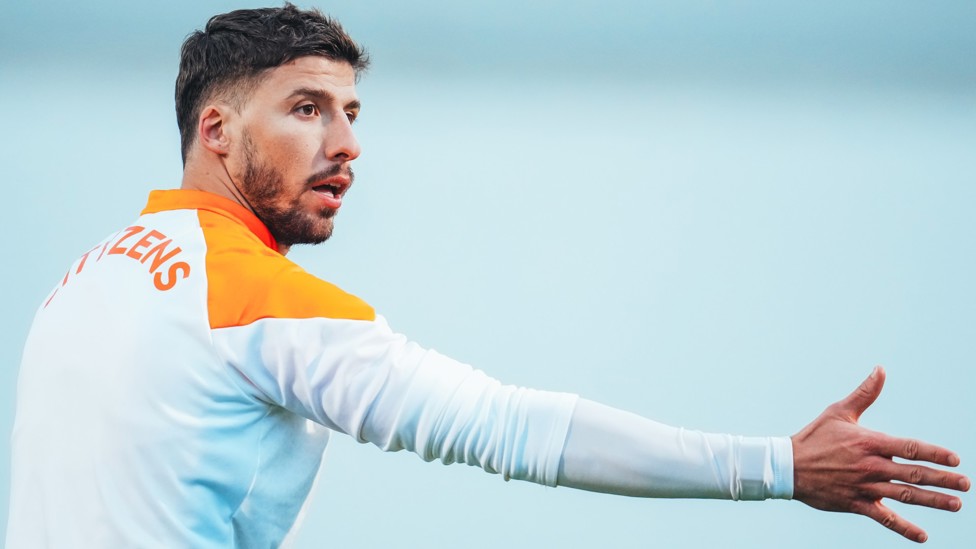RELIABLE RUBEN : Ruben Dias in the zone as he trains in preparation for the 192nd Manchester derby