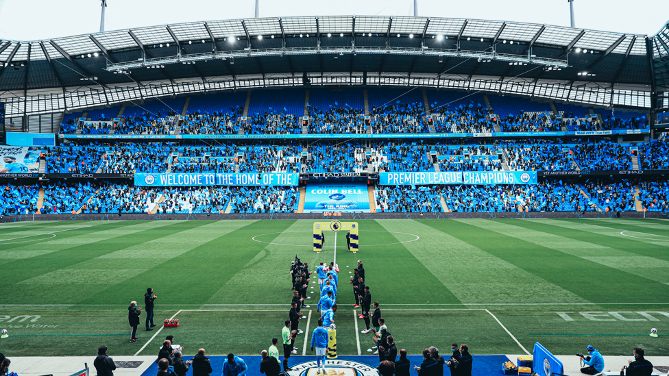 WELCOME RETURN : 10,000 fans are allowed back inside the Etihad Stadium for the first time since the first COVID-19 UK lockdown in March 2020, as City lift the Premier League trophy, 23rd May 2021.