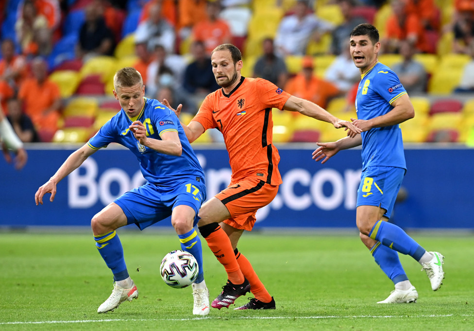 FAMILIAR FOE : Matchday One saw City teammates lock horns as Oleks Zinchenko's Ukraine and Nathan Ake's Netherlands went head-to-head in a five-goal thriller