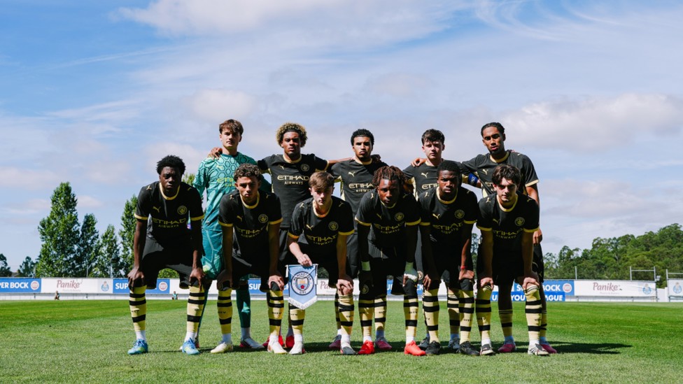 PRIMED: The City team line up ahead of kick-off.