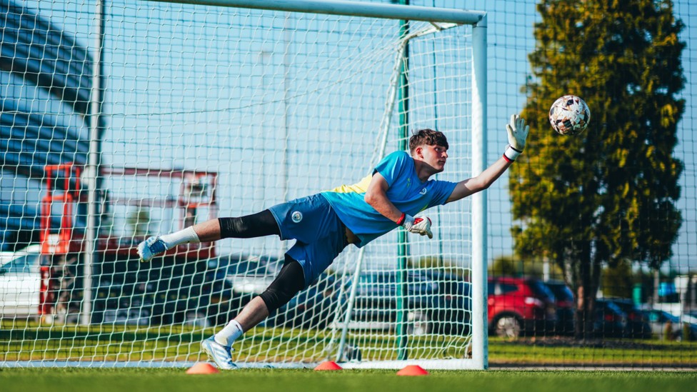 SHOT STOPPER : Max Hudson's diving save.