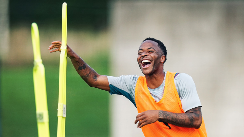 STERLING SMILE : Raheem Sterling in high spirits