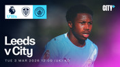 Promotional image for Leeds vs Manchester City U18s match on March 3, 2026, at 12:00 UK time.