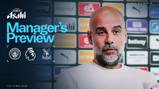 Manager's Preview for Manchester City vs Crystal Palace on 12 May 2026. Logos include Manchester City and the Premier League. Sponsored by Asahi Super Dry.