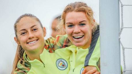 I SEE YOU: Janine Beckie and Aoife Mannion spot our camera.