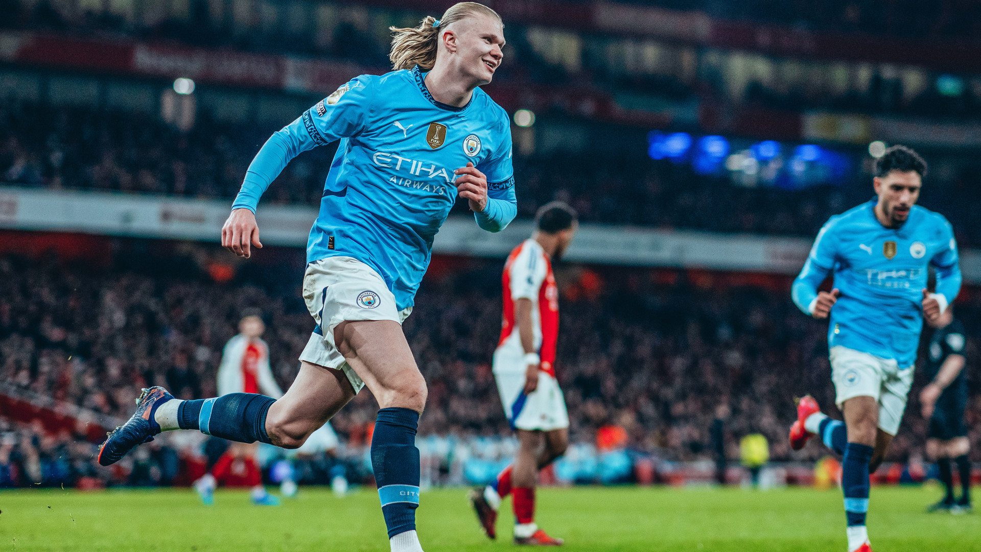 LEVEL BEST: Erling Haaland celebrates after drawing City level.