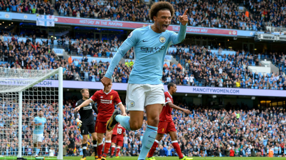 TEPAT SASARAN: Leroy ciptakan brace brilian melawan Liverpool pada 2017