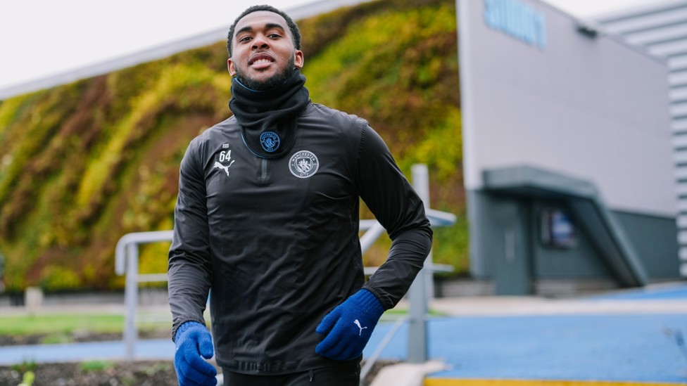 ALSO WELL PREPARED : Isaiah Dada-Mascoll taking no risks with the cold temperatures.