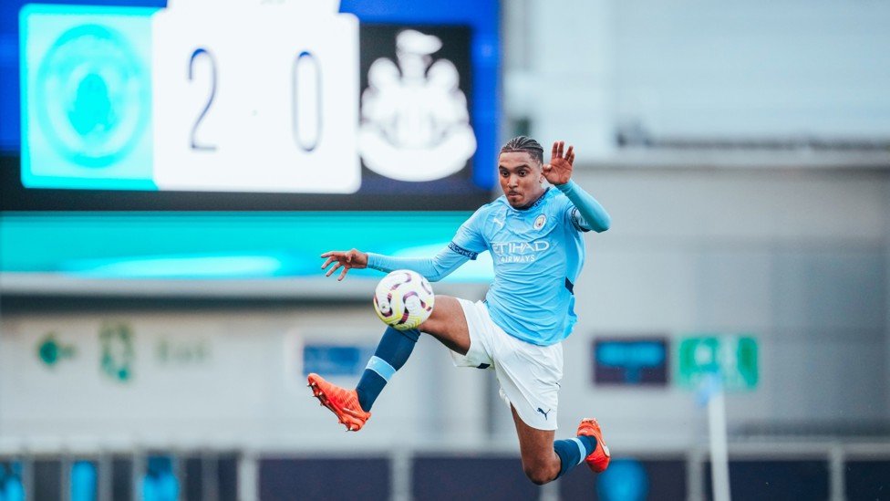 ACTION SHOT : Lakyle Samuel in City's final league game, a 4-0 win over Newcastle. 