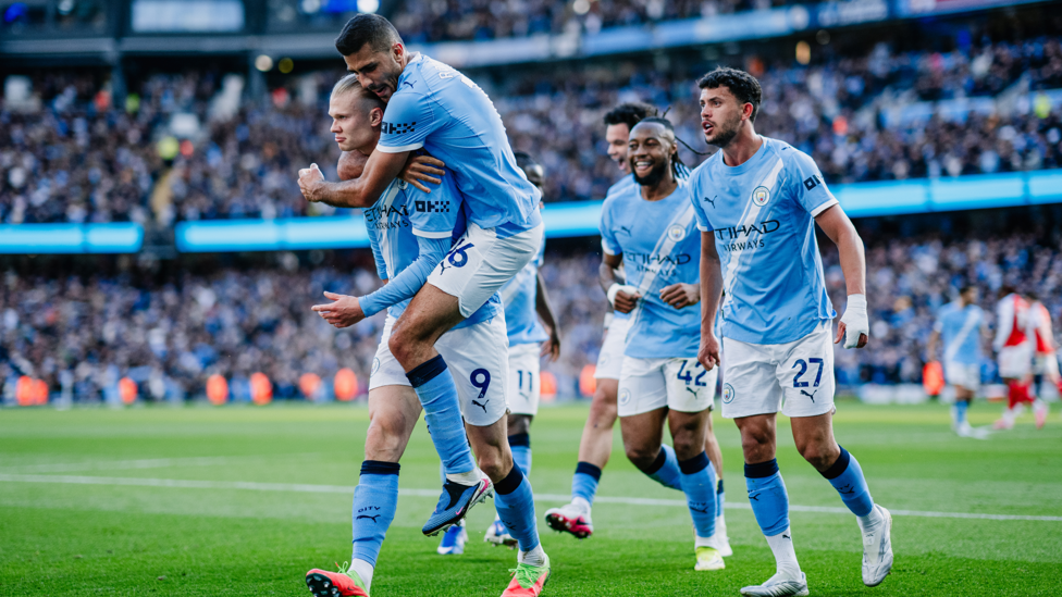TWO GOOD: Erling Haaland celebrates after firing City back in front.