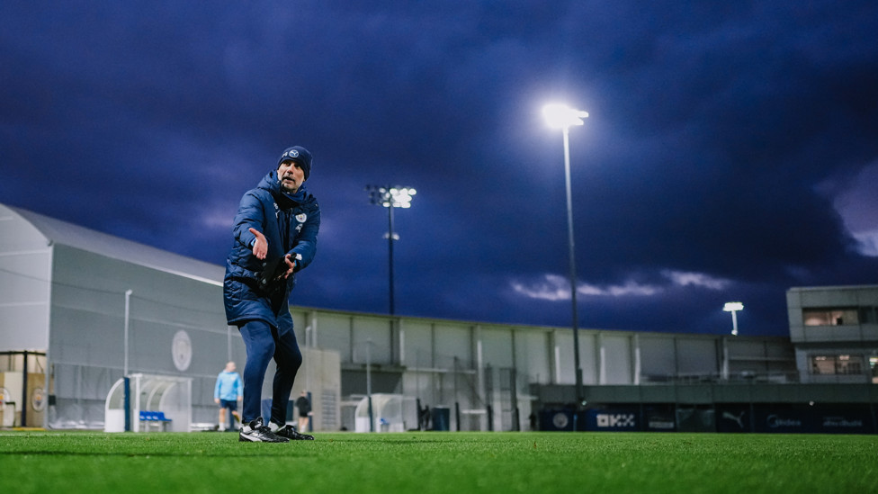 THE BOSS : Pep Guardiola instructs his players.