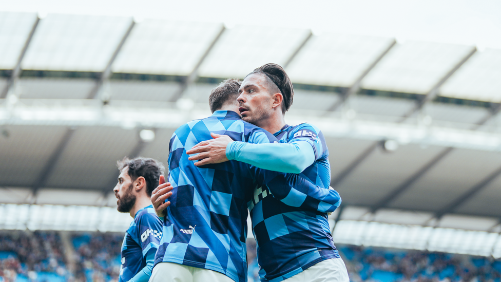 LINKING UP : Our dynamic duo warm-up ahead of our clash with the Foxes. 