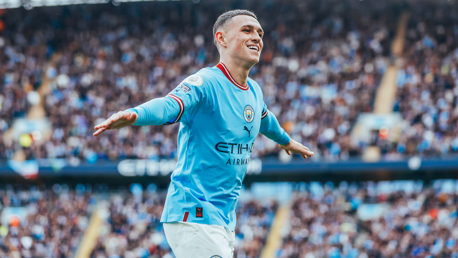 PHIL YOUR BOOTS: Foden celebrates after making it 6-1, completing his hat-trick!
