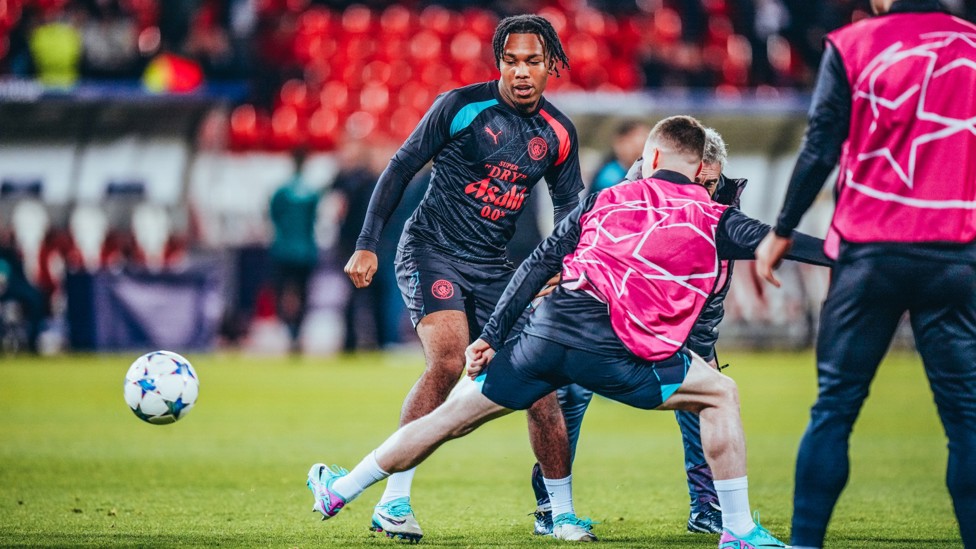 DEBUT DAY  : Micah Hamilton gets warm ahead of his senior City debut.