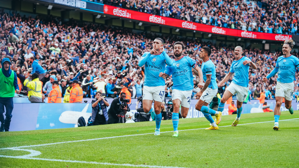 PHIL-ING IT : Foden and co clearly enjoyed that goal.