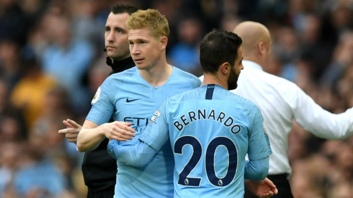 BACK IN BUSINESS: Kevin De Bruyne makes a welcome return from injury as he replaces Bernardo Silva