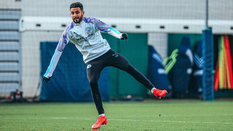 ACTION MAN : Riyad Mahrez lets fly during Tuesday's training session