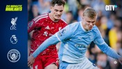 Image promoting 20-minute highlights of a Premier League match between Liverpool FC and Manchester City, featuring players in action.