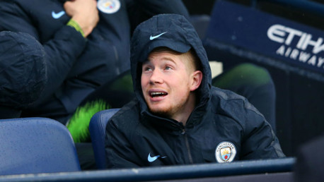 KEV IN THE HOOD: Kevin De Bruyne is wrapped up against the bitter December elements