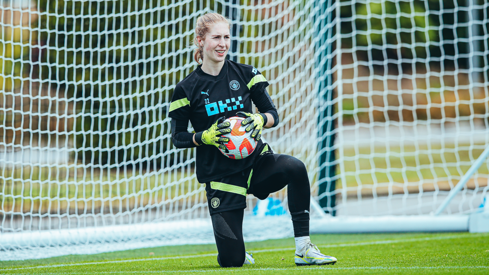 NEW BLUE : Sandy MacIver takes her place between the sticks