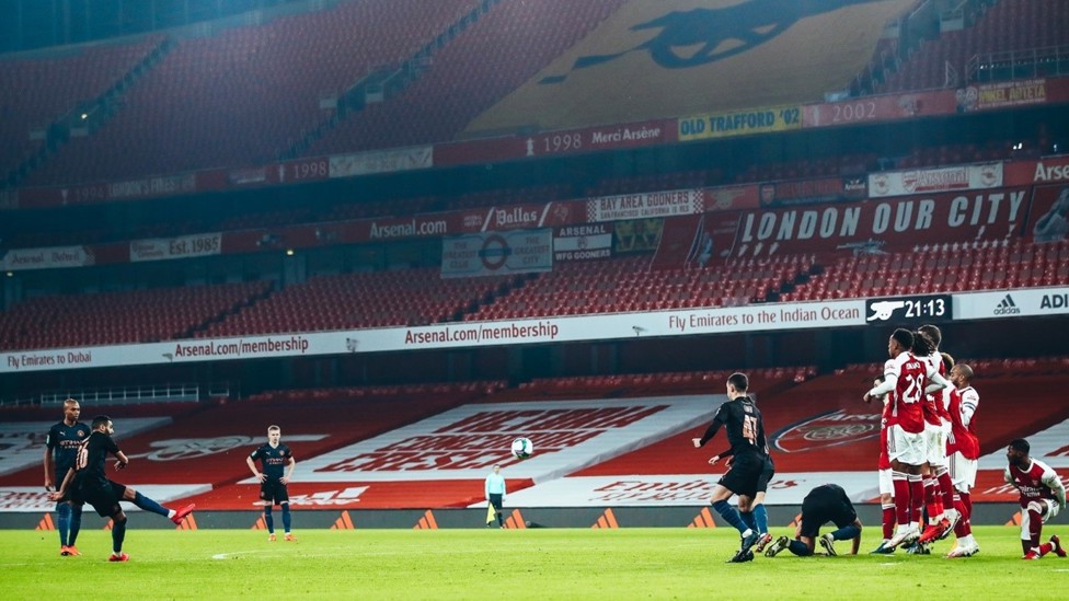 DEAD BALL MAESTRO : A spectacular free kick against Arsenal in the Carabao quarter-final in December 2020. 