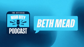 Podcast artwork with the text 'The Official Man City Podcast' and 'Beth Mead' displayed on a blue background.