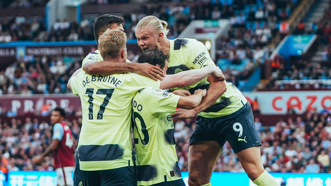 HAPPY HAALAND: The striker celebrates his tenth goal of the season.