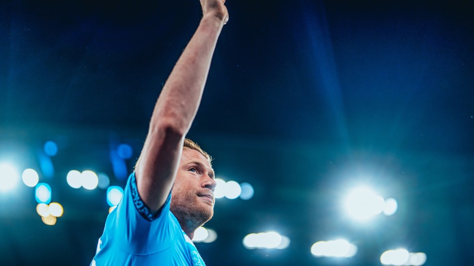 HOME COMFORTS : KDB says goodbye to the Etihad after his final home game there in the 3-1 win over Bournemouth