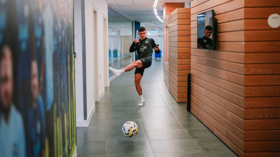 CORRIDOR OF UNCERTAINTY : Phil Foden on his way to the gym