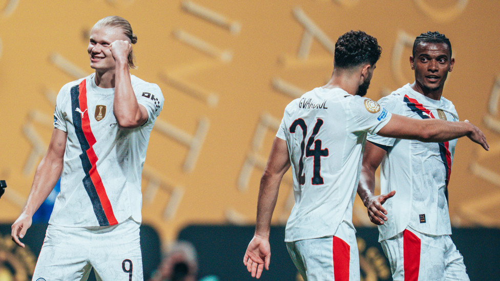 GET IN  : The Norwegian pumps his fist to the crowd. 