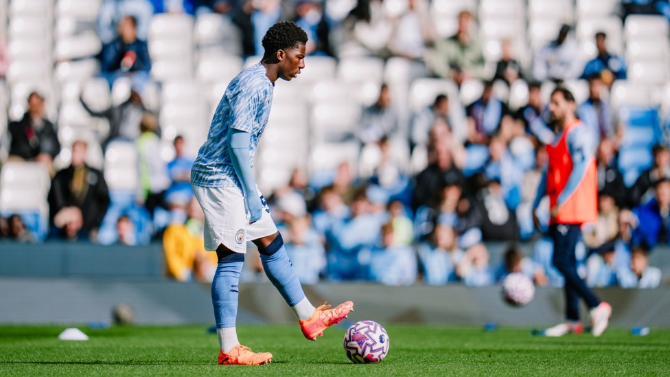YOUNG TALENT: Ryan McAidoo warming up pre-match