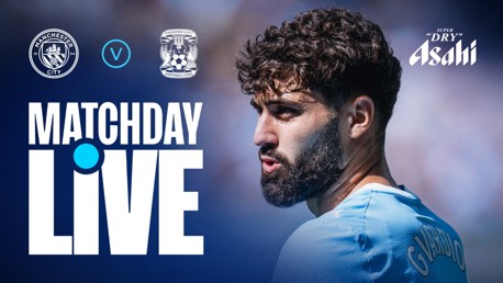 A promotional graphic for a matchday broadcast featuring Manchester City vs Coventry City with the text 'Matchday Live' and showing a Manchester City player.