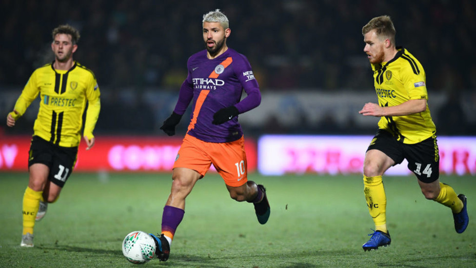 SERG-ING FORWARD : Sergio Aguero looks to start another City attack