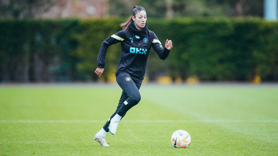 ON THE BALL : Leila Ouahabi gets her first touch of the day