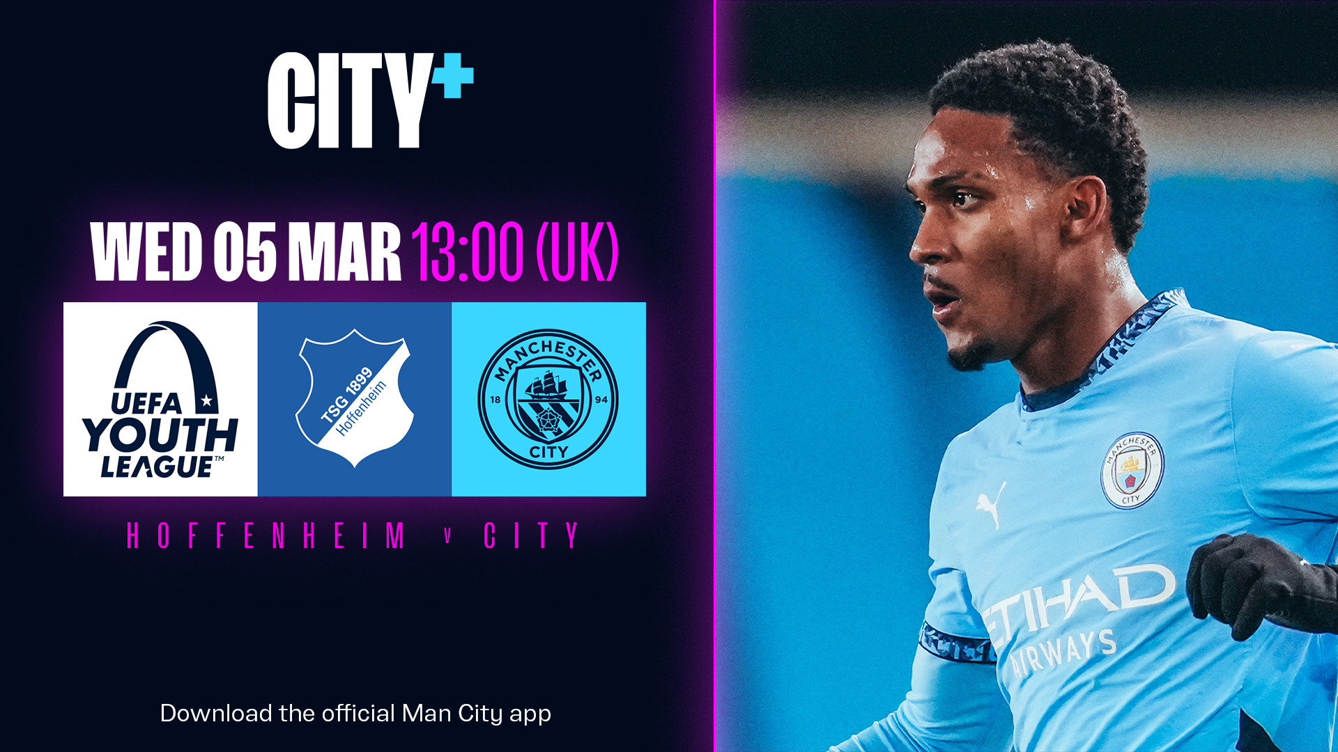 Watch City's UEFA Youth League trip to Hoffenheim live on CITY+