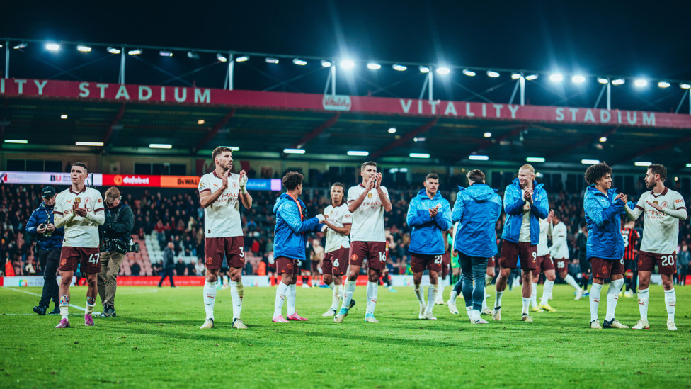 THANK YOU : The City squad pay homage to the fantastic travelling fans.